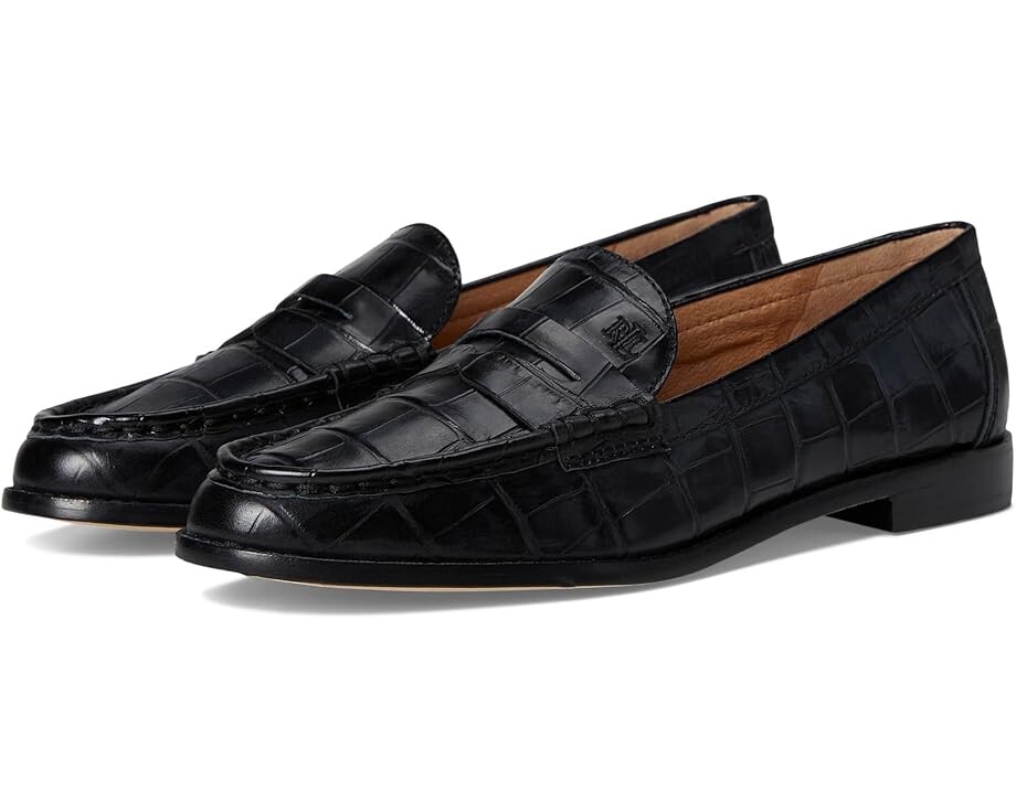 

Туфли на плоской подошве Lauren Ralph Lauren Wynnie Crocodile-Embossed Leather Loafer, черный