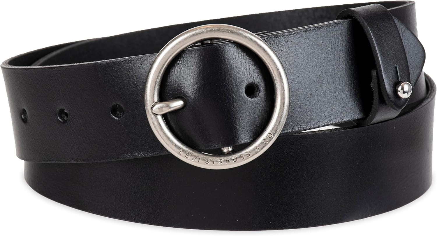 

Женский ремень Levi's с круглой пряжкой и повседневным кожаным ремнем для джинсов, Black