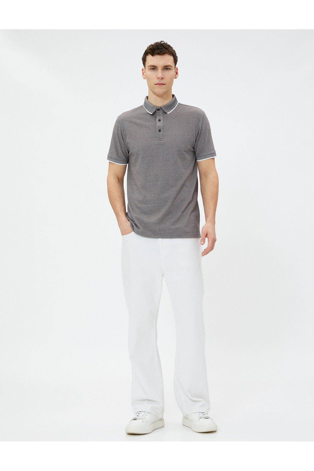 

Футболка с воротником-поло на пуговицах, приталенный крой, с короткими рукавами Koton, серый