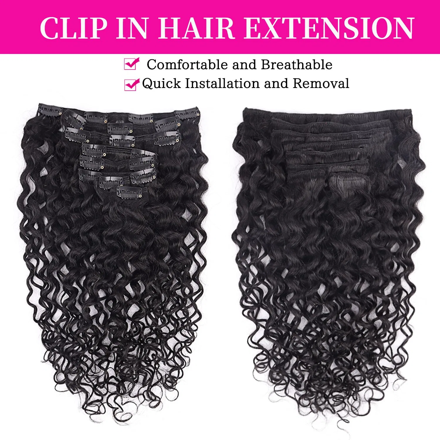Накладные пряди для волос Kinky Curly на заколках, 50 см, 120 г Fulang Hair, Natural Black Jc — фото 2