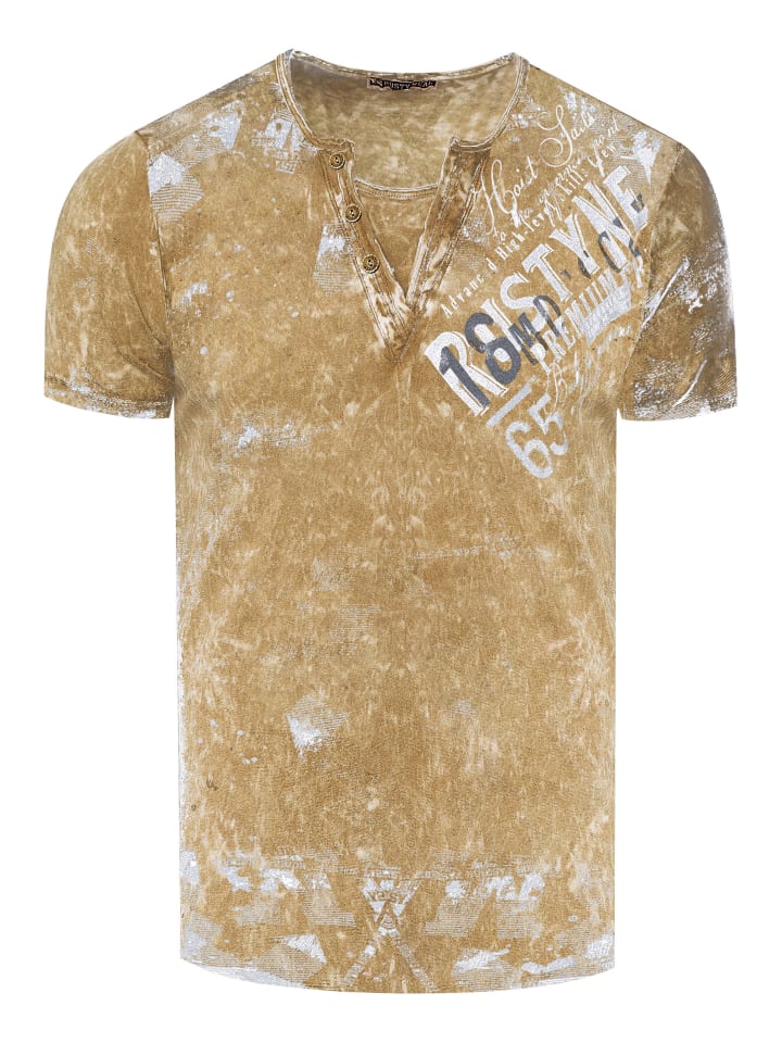 

Футболка с V-образным вырезом, стираная отделка, боковой логотип, цвет верблюжья Rusty Neal