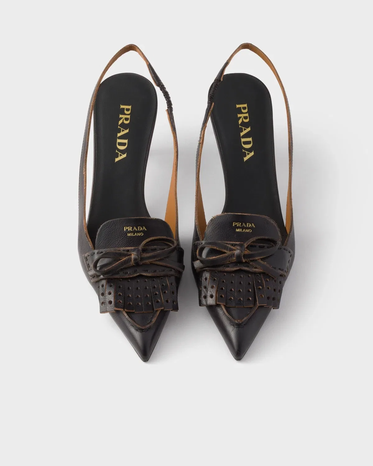 Кожаные туфли-слингбэки Prada, черный — фото 3