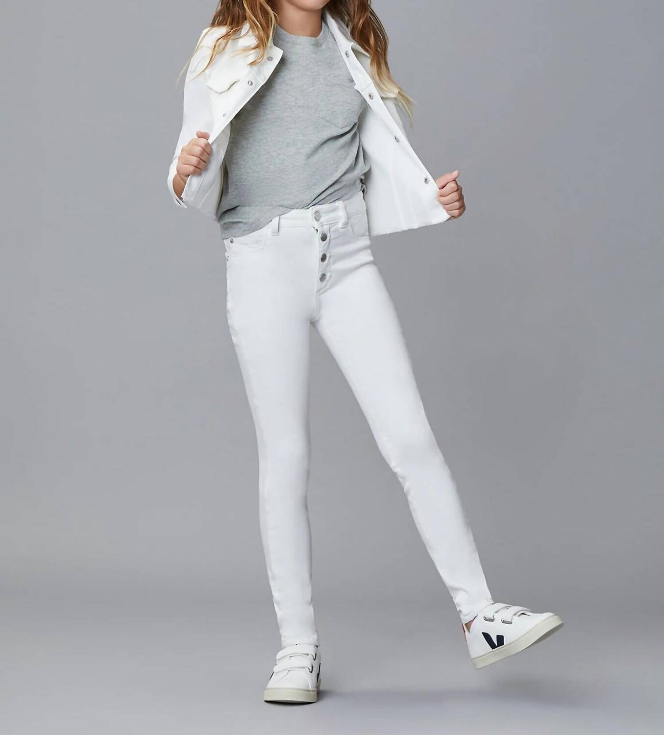 Белые джинсы с высокой посадкой Girls Chloe DL1961 - Kids', белый — фото 2