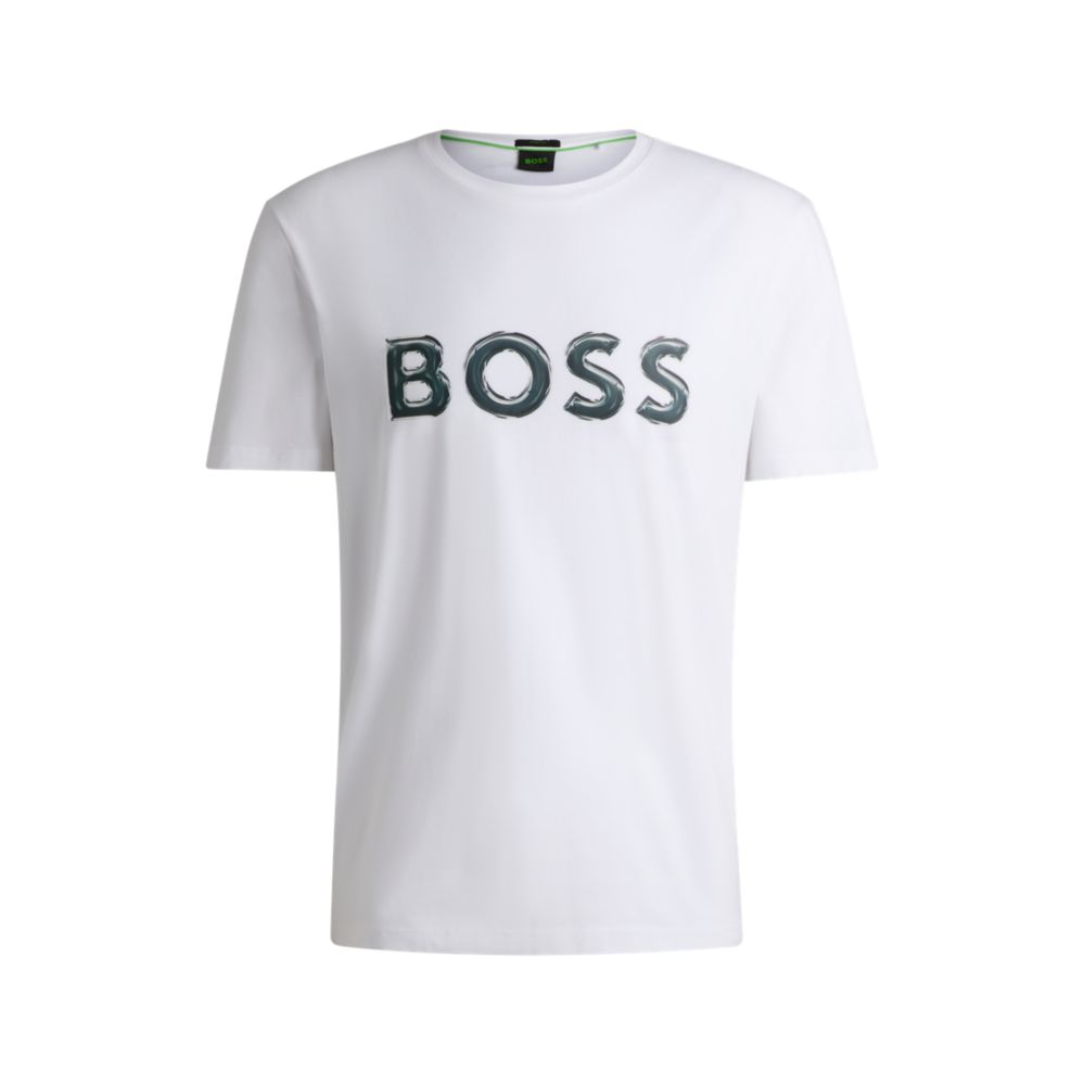 

Футболка из эластичного хлопка с фотопечатью логотипа BOSS, белый