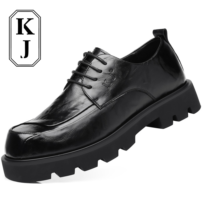 

Повседневные кожаные туфли мужские черные на скрытом каблуке KJ-519, цвет KJ-519 Black Hidden Wedge