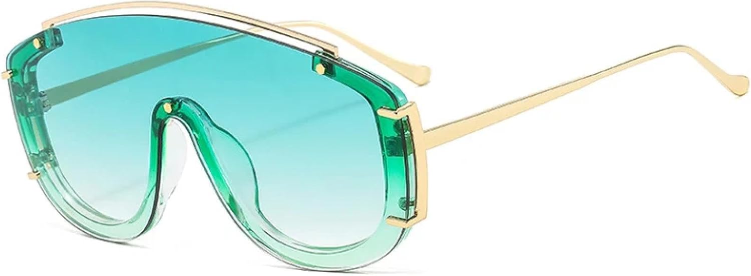 

Модные солнцезащитные очки большого размера для женщин в стиле ретро с заклепками, для мужчин – разноцветные градиентные солнцезащитные очки с защитой от УФ-излучения UV400 TVTBBVV, Green Green Gradient