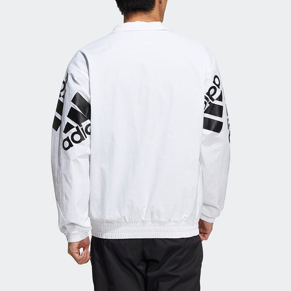 Куртка contrasting colors large logo zipper cardigan stand collar long sleeves jacket white Adidas, белый — фото 3