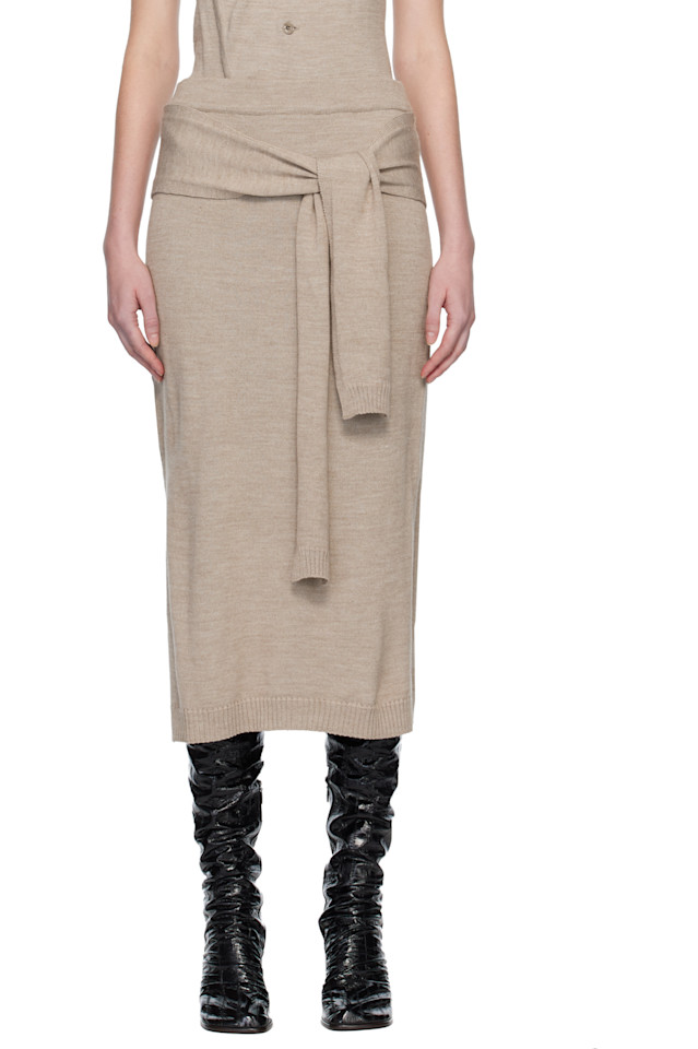 

Lemaire Юбка миди бежевого цвета с эффектом обманки