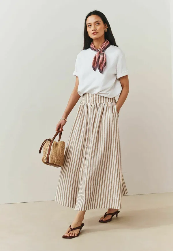 Юбка макси Regular fit button down, Next, нейтральная полоска — фото 2