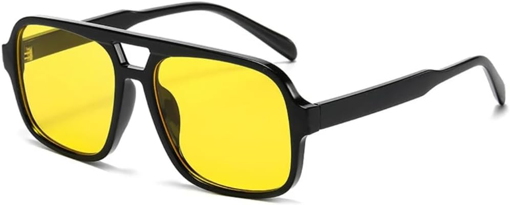 

Солнцезащитные очки для мужчин и женщин - защита UV400 - двойные перемычки, желто-зеленый градиент, для занятий спортом на открытом воздухе и вождения DSVIGF, Black Yellow