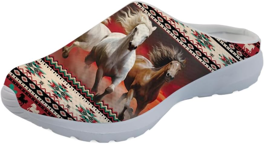 

Кроссовки Forchrinse Native Indian Aztec Hippie Mandala для мужчин, прогулочные мулы; женские слипоны, садовые сабо, тапочки с открытой пяткой, обувь для дома и ухода, Native Aztec Running Horse