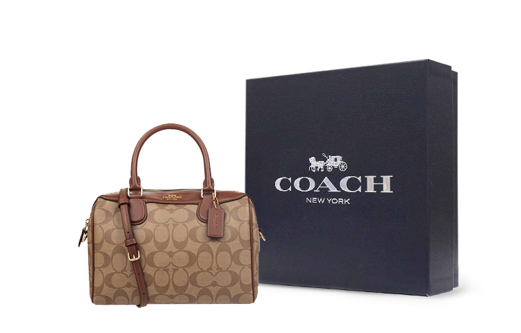 

COACH Кожаная сумка Бостон Беннетт Портативная сумка через плечо Средняя женская сумка через плечо Коричневая с монограммой