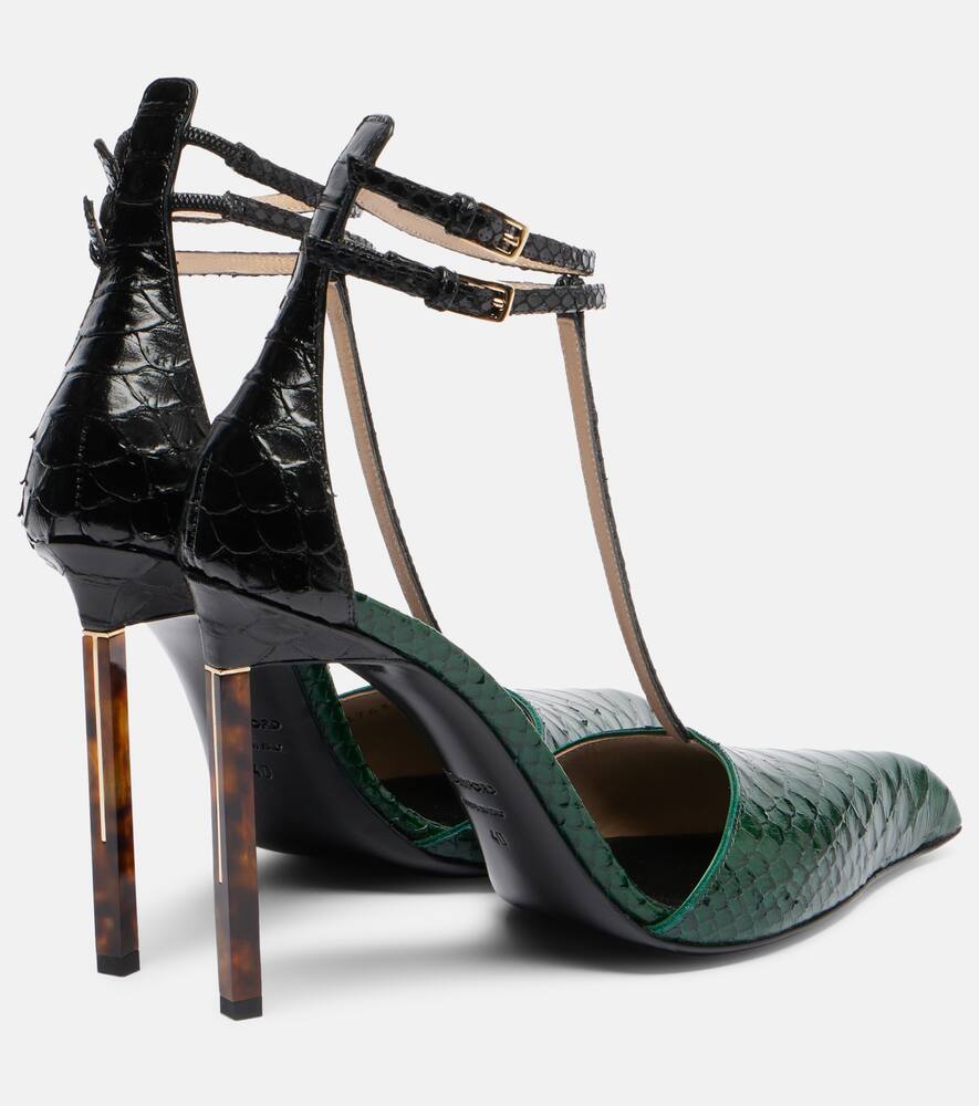 Туфли-лодочки из кожи с эффектом змеи Tom Ford, Emerald Green + Black — фото 2