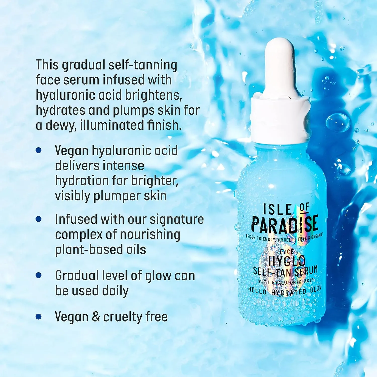 Isle of Paradise Hyglo Self-Tan Serum, формула для автозагара лица с гиалуроновой кислотой, увлажняющие компоненты для сияния, веганский постепенный загар, 30 мл 29,9 мл (1 шт.) — фото 4