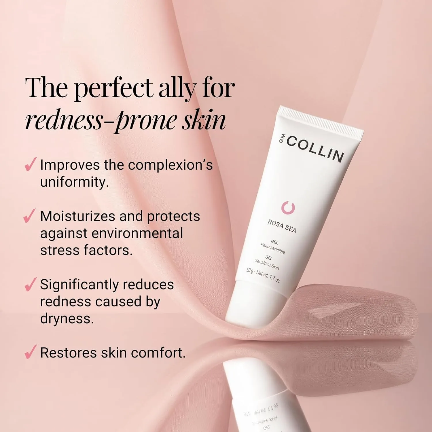 GM COLLIN Rosa Sea Gel | Увлажняющий крем для лица, уменьшающий покраснение и симптомы розацеа | Увлажняющий уход за чувствительной и сухой кожей — фото 3