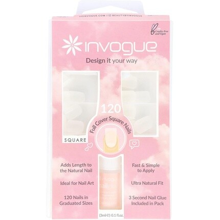 

Квадратные ногти Invogue Full Cover, 120 шт., белые