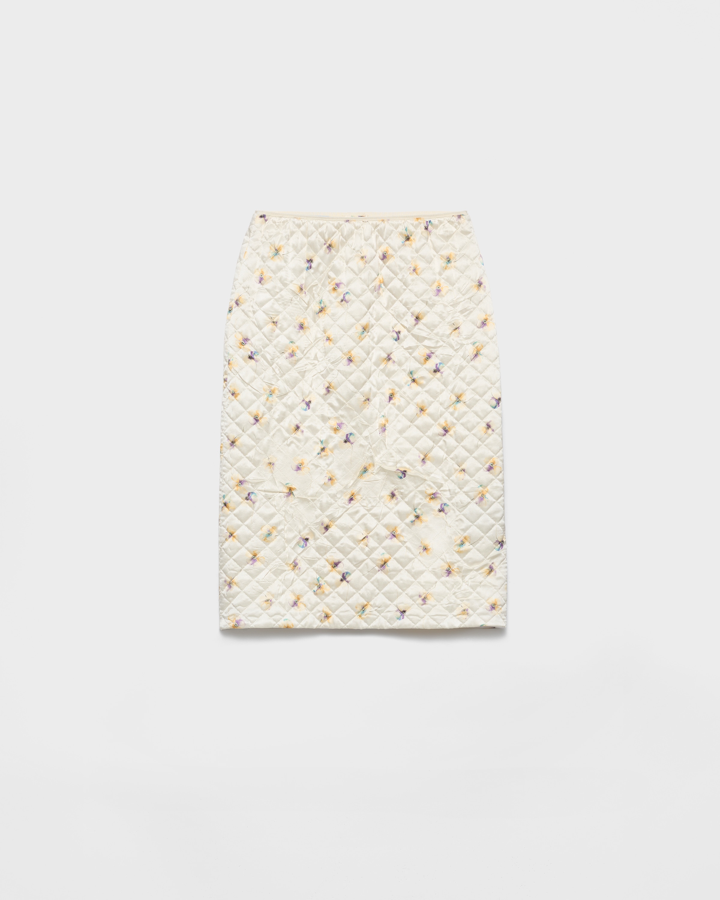 

Стеганая сатиновая юбка с цветочным принтом Prada, бежевый