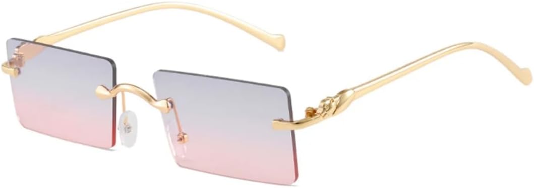 

Роскошные квадратные солнцезащитные очки без оправы с металлическими дужками для женщин, модные мужские солнцезащитные очки для активного отдыха, летних путешествий, с защитой от УФ-излучения UV400 TVTBBVV, Gold Gray Pink