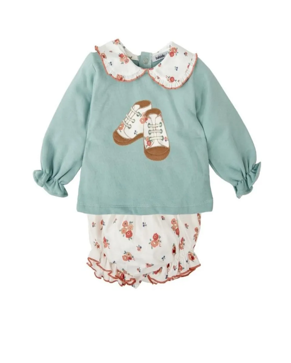 

Комплект для девочки толстовка с воротником-воланом и подходящие трусики BABIDÚ, зеленый