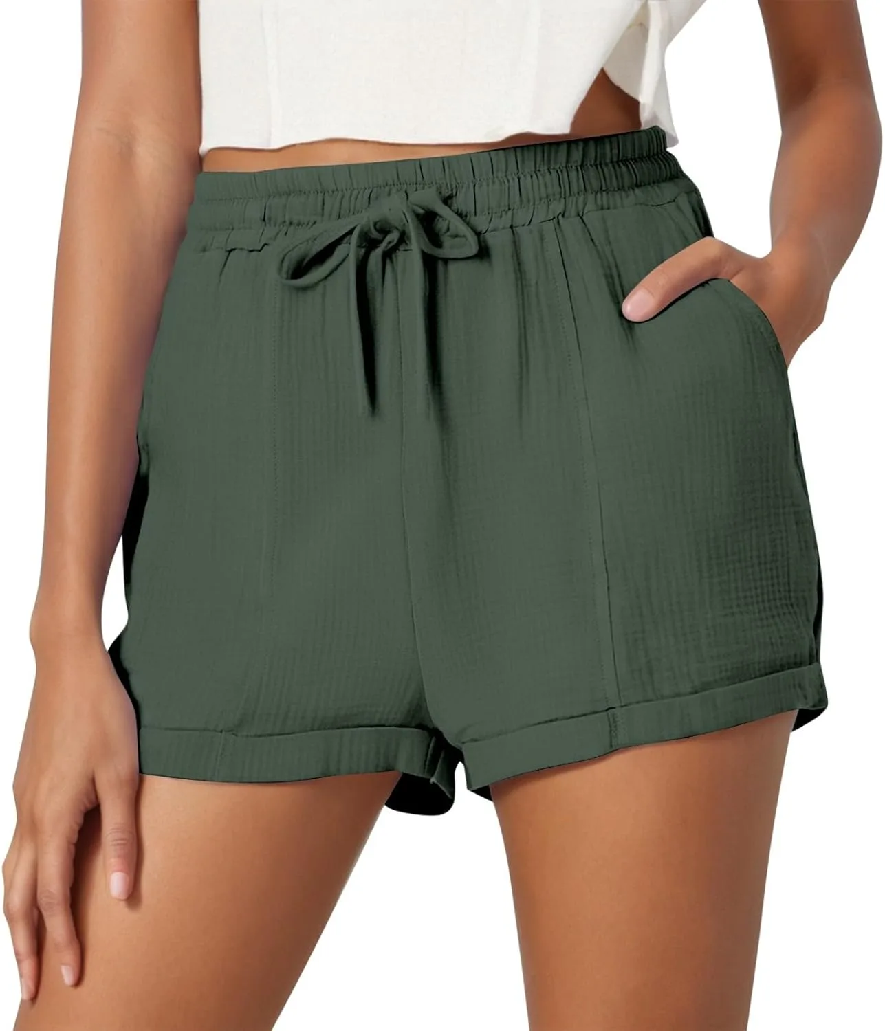 

Льняные шорты для женщин Casual Summer с высокой талией и карманами