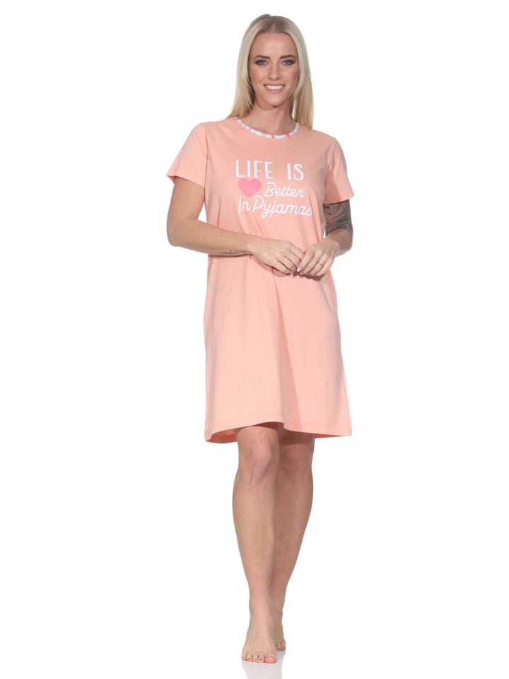 

Ночная рубашка с короткими рукавами и принтом спереди, 126 10 802, цвет абрикосовый NORMANN