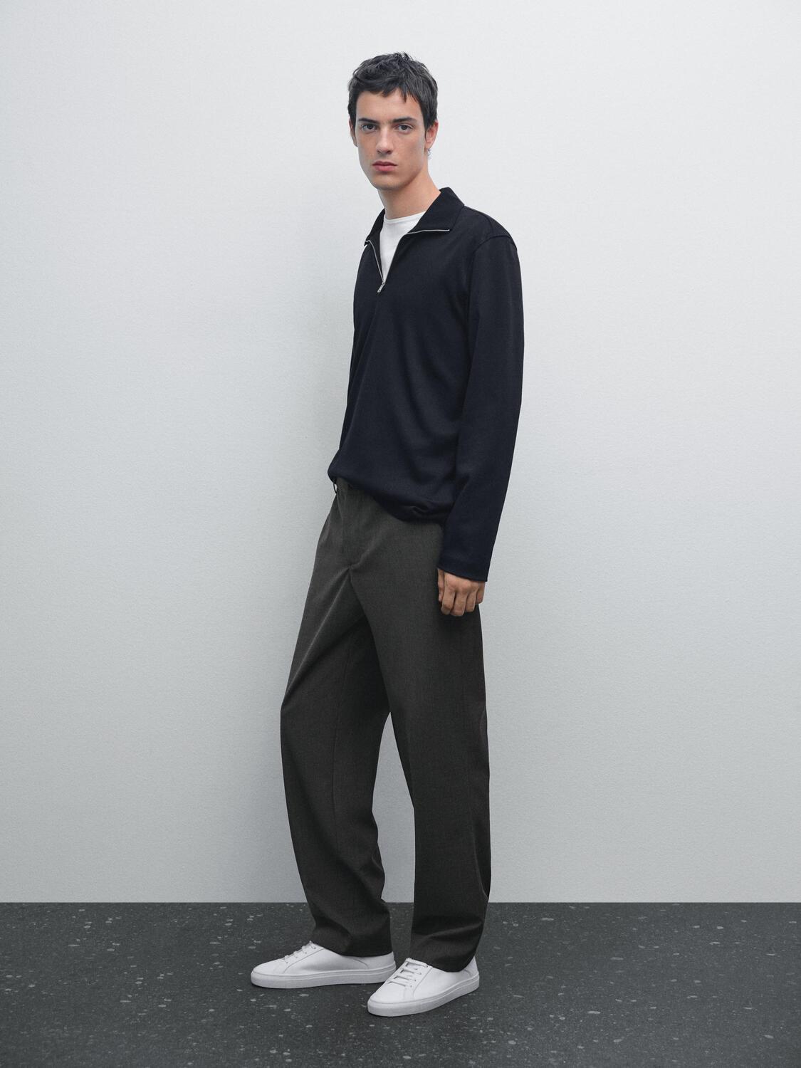 

Рубашка-Поло с воротником-стойкой и четвертной молнией Massimo Dutti, темно-синий