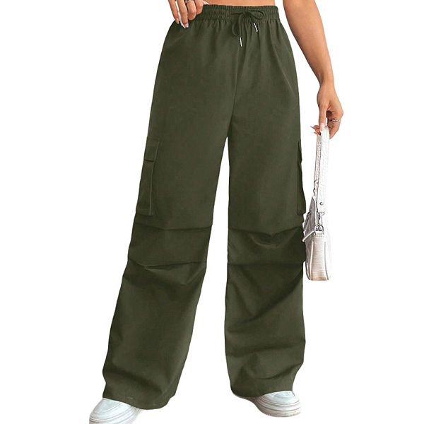 

Женские высокие штаны карго с завязками, прямые брюки для повседневной носки Joyjoy, Army Green