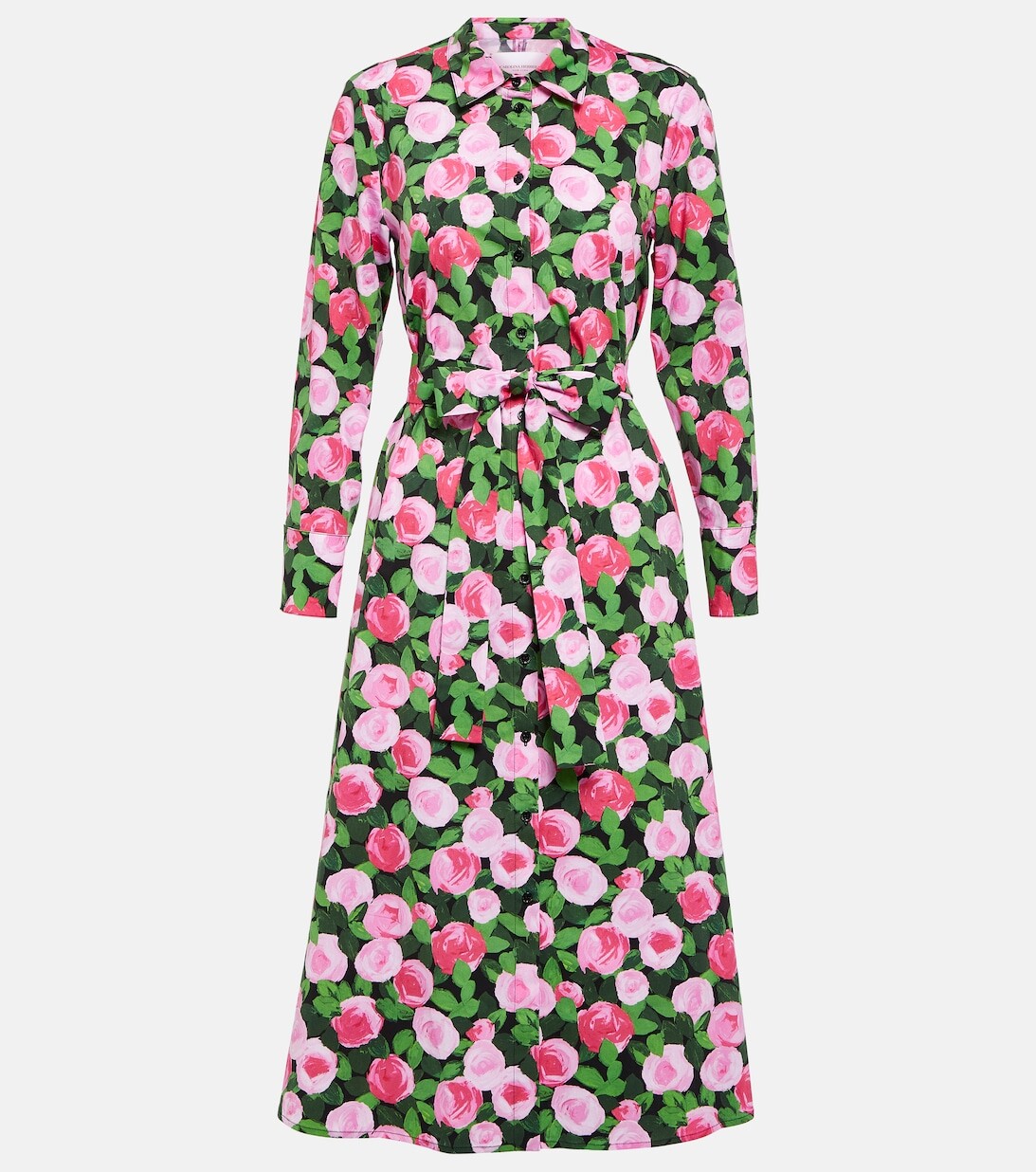 

Платье-рубашка из смесового хлопка с принтом CAROLINA HERRERA, разноцветный