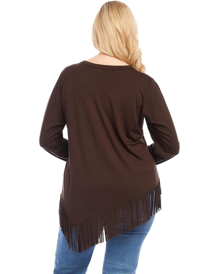 

Топ Karen Kane Plus Size Asymmetric Fringe Top, коричневый
