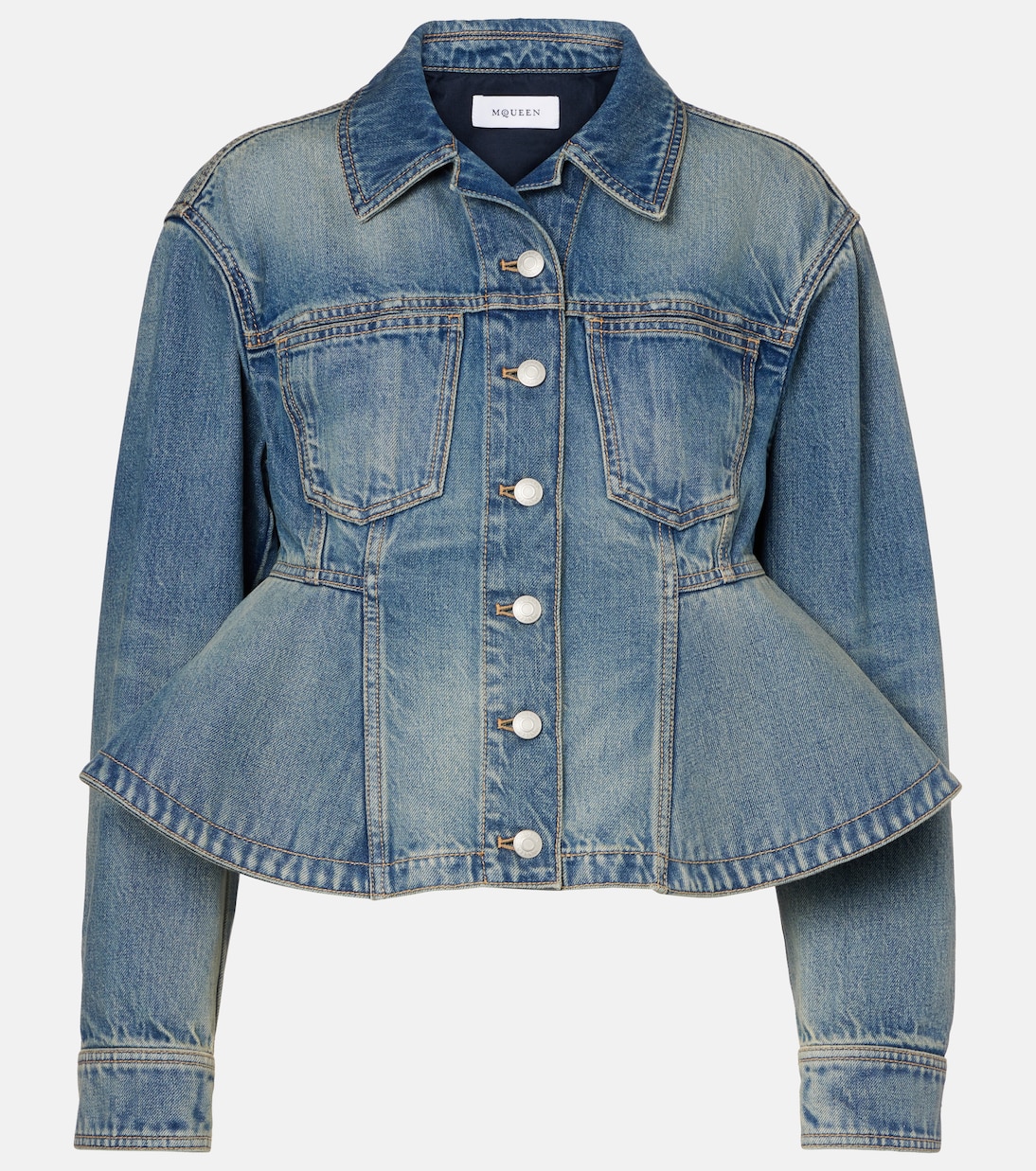 

Джинсовая куртка с баской McQueen, Indigo Stonewashed