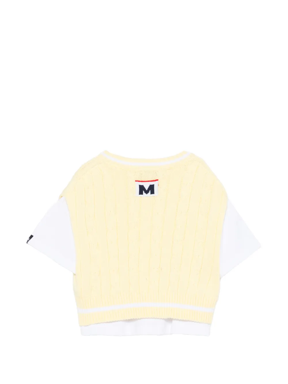 Футболка с V-образным вырезом и вязаным узором «косы» Msgm Kids, желтый — фото 2