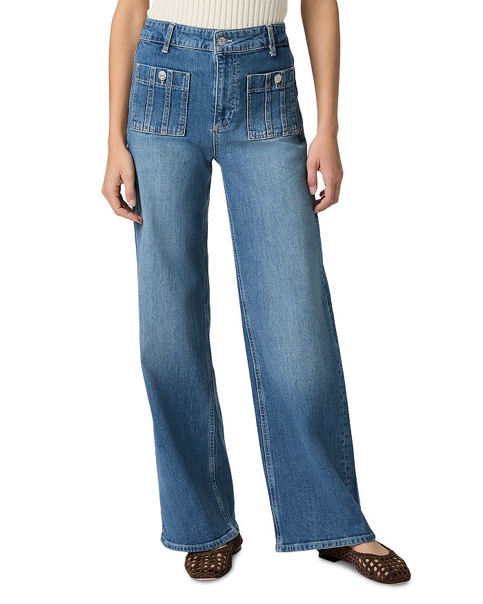 

Anessa Seamed High Rise Wide Leg Jeans in Paley – Анесса Высокие Широкие Джинсы с Контрастными Швами, цвет Paley PAIGE, синий