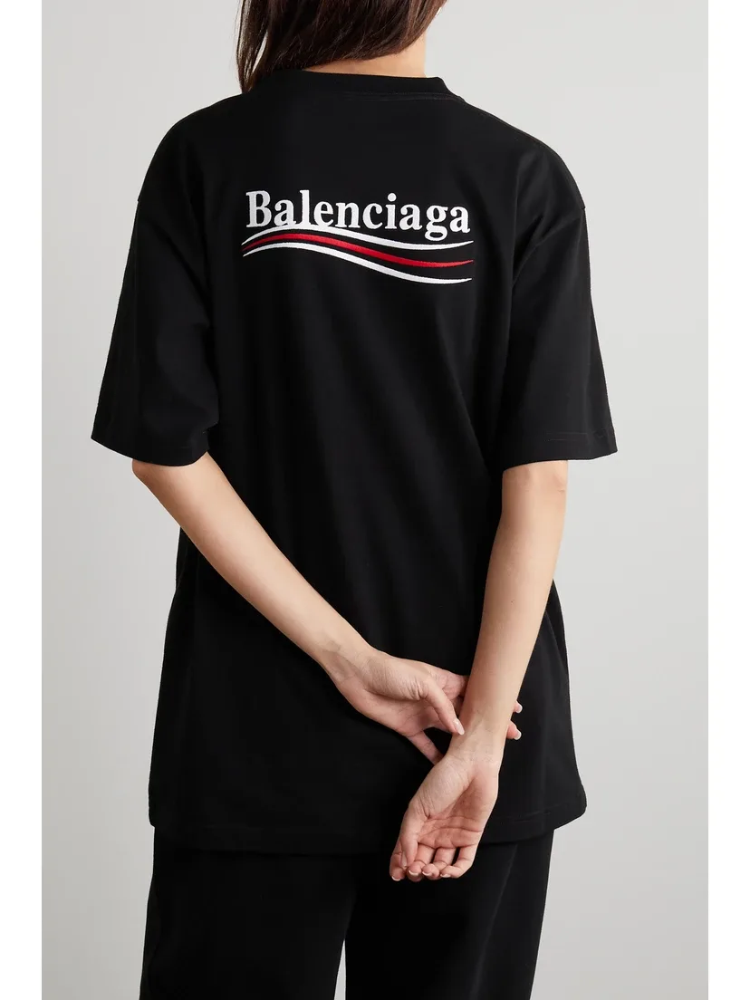 Сверхширокая футболка из хлопкового трикотажа с вышивкой BALENCIAGA, черный — фото 4