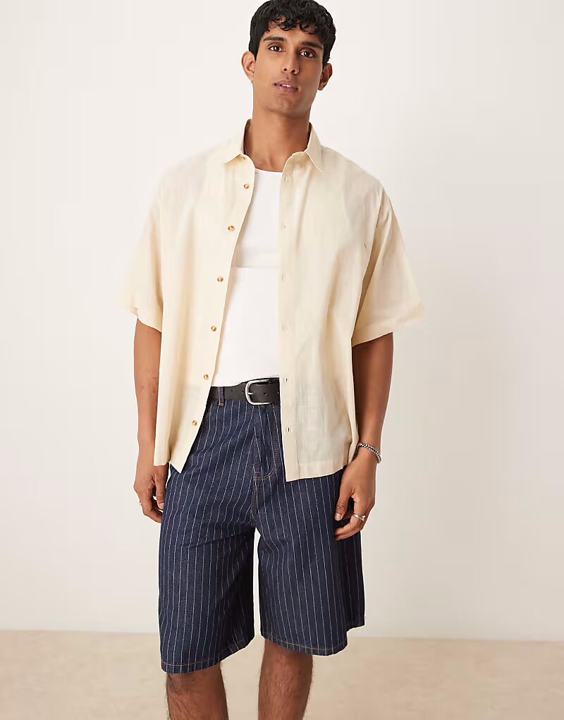 

Рубашка свободного кроя ASOS DESIGN из льна бежевого цвета