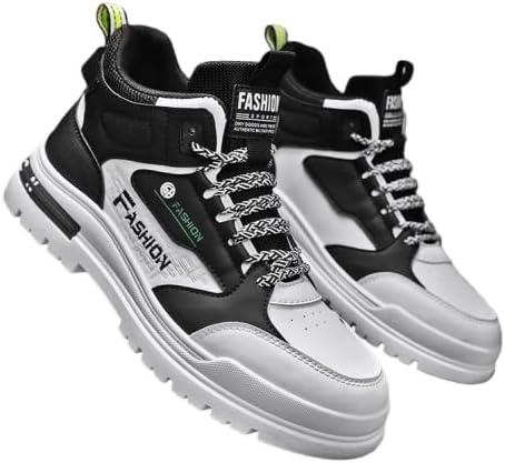 

Мужские кроссовки на высокой подошве - всепогодное сцепление, подошва из ПВХ, верх, шнуровка, поддержка щиколотки, амортизирующая стелька и поддержка свода стопы - прочные для улицы и спорта Minlaidian, белый/черный