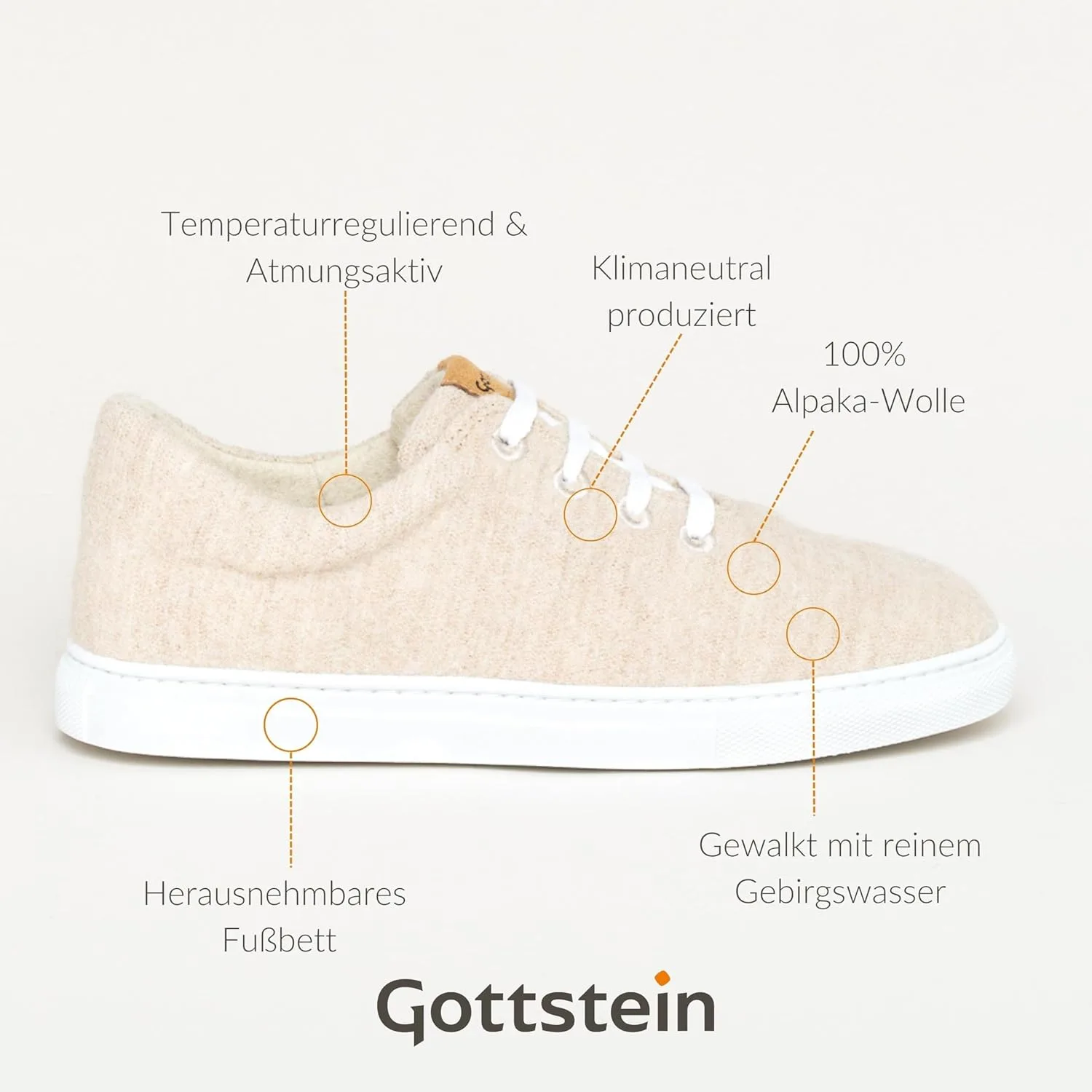 Кроссовки Gottstein Wool Walker 101 из шерсти альпаки для мужчин и женщин, повседневная обувь из высококачественной шерсти альпаки, резиновая подошва, цвет Alpaca — фото 3