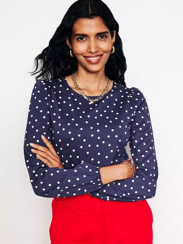 

Топ Boden Polka Dot Puff Shoulder, темно-синий