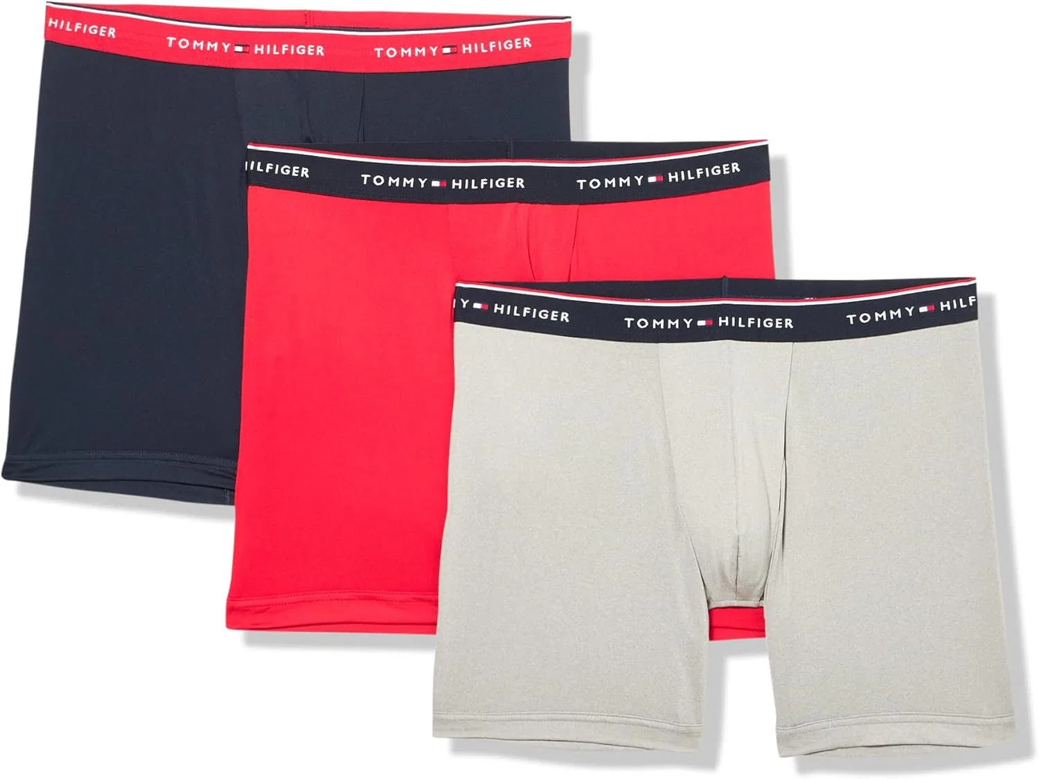 Боксеры Tommy Hilfiger, серый меланж, темно-синий с красным поясом, красный