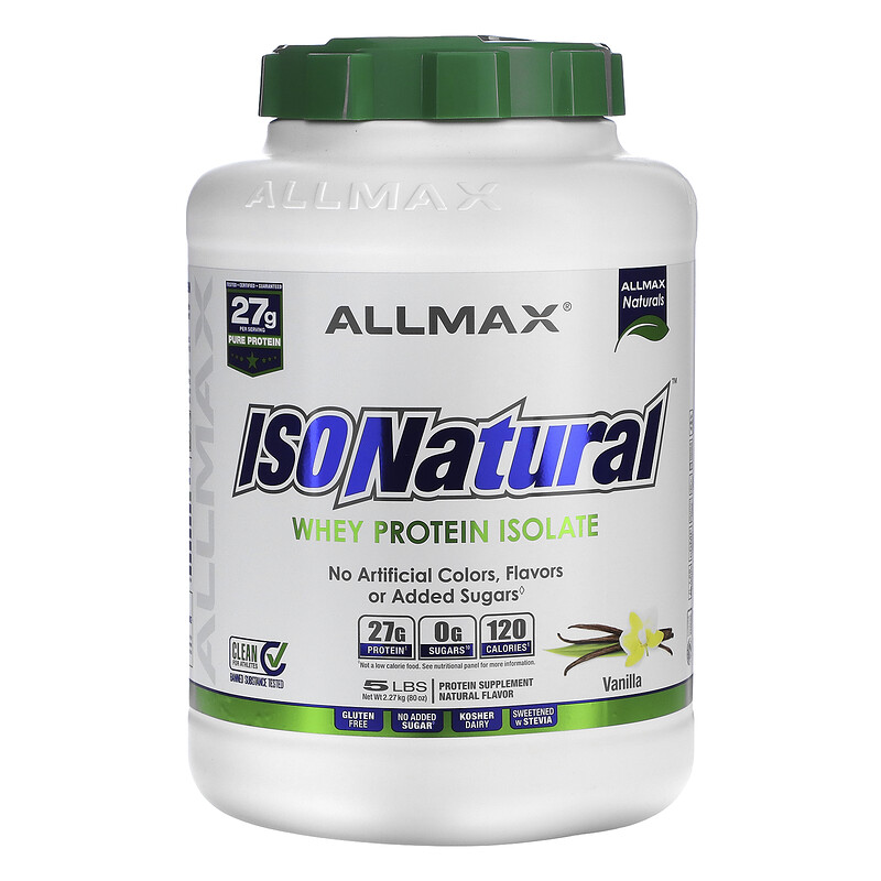 

ALLMAX, IsoNatural, изолят сывороточного протеина, ваниль, 2,27 кг (5 фунтов)