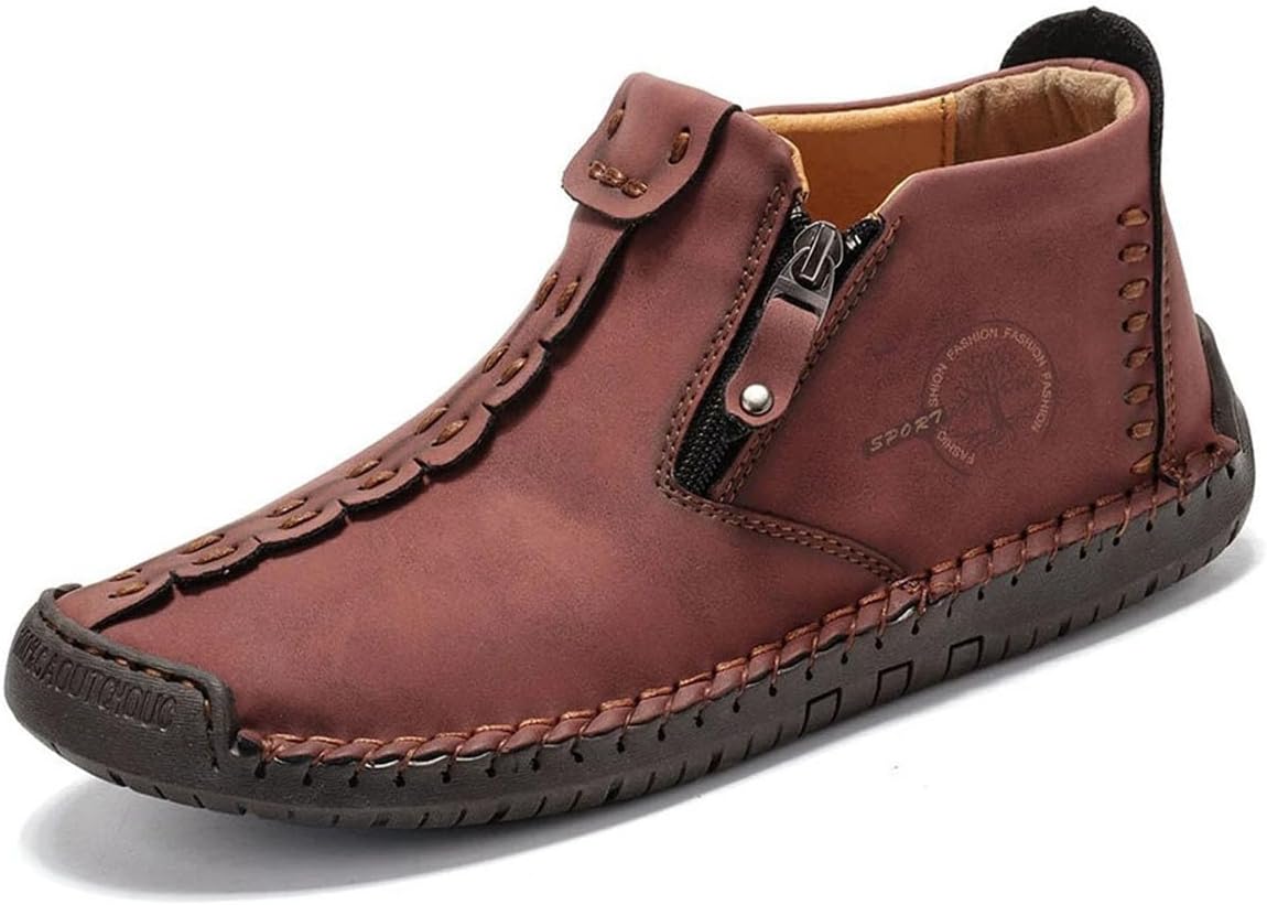 

Мужские повседневные кожаные лоферы, модные удобные челси, с ручной строчкой, без шнурков, средние по высоте Zhoupulp, красный