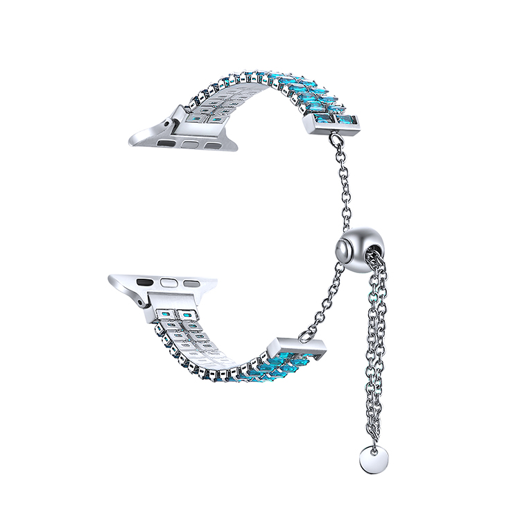 

Ремешок совместим с Apple. Материал: нержавеющая сталь IBOANN, Diamond-set double chain strap - blue