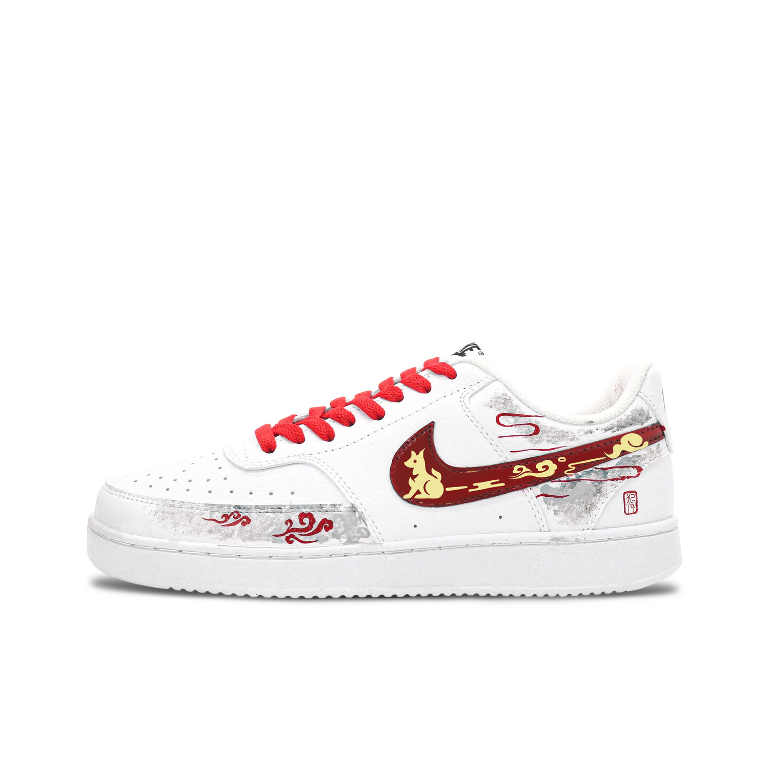 

Court Vision 1 Auspicious Dog и Auspicious Clouds легкие и дышащие низкие скейтбордские кроссовки мужские Nike, белый/красный/желтый