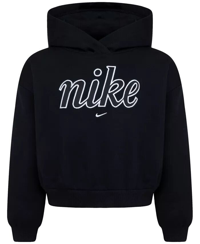 

Флисовый пуловер свободного кроя с рисунком для маленьких девочек Nike Sportswear Club, толстовка с капюшоном для маленьких девочек Macy'S, черный