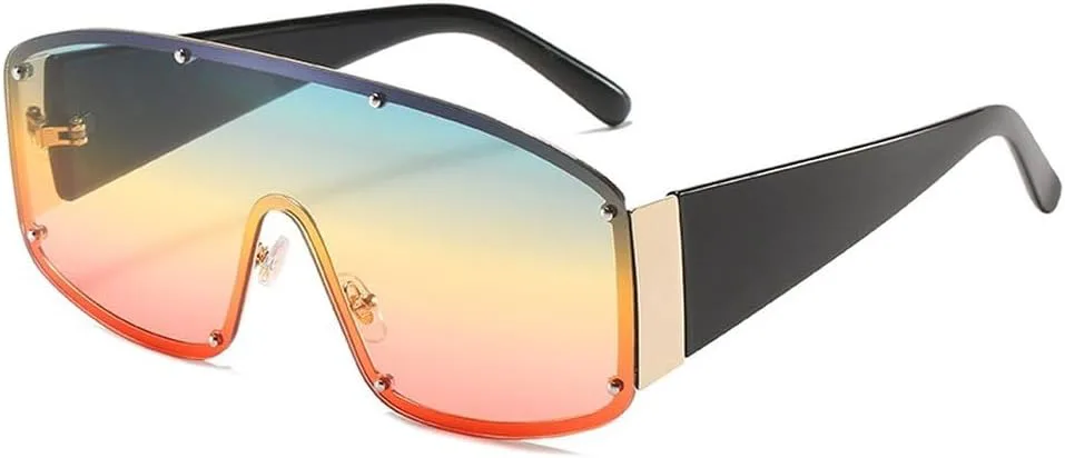 

Модные солнцезащитные очки большого размера без оправы, цельные, женские, с заклепками, мужские, винтажные, с защитой от УФ-излучения UV400 HVTVTLA, Silver