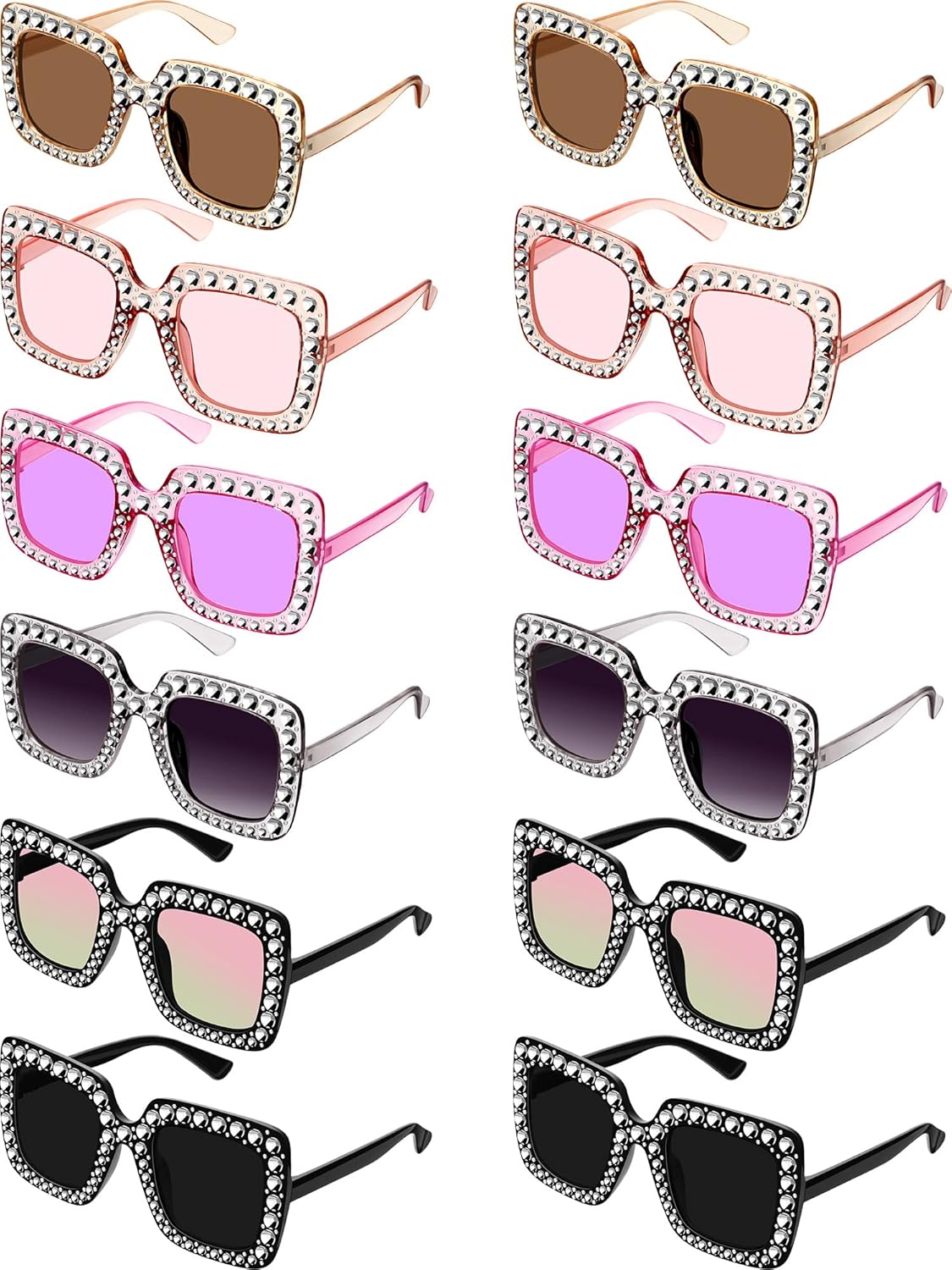 

Flutesan 12 пар женских диско-солнцезащитных очков с кристаллами, больших размеров, в стиле 70-х, со стразами и бриллиантами, ретро-очки для рейв-фестивалей, Bright Colors