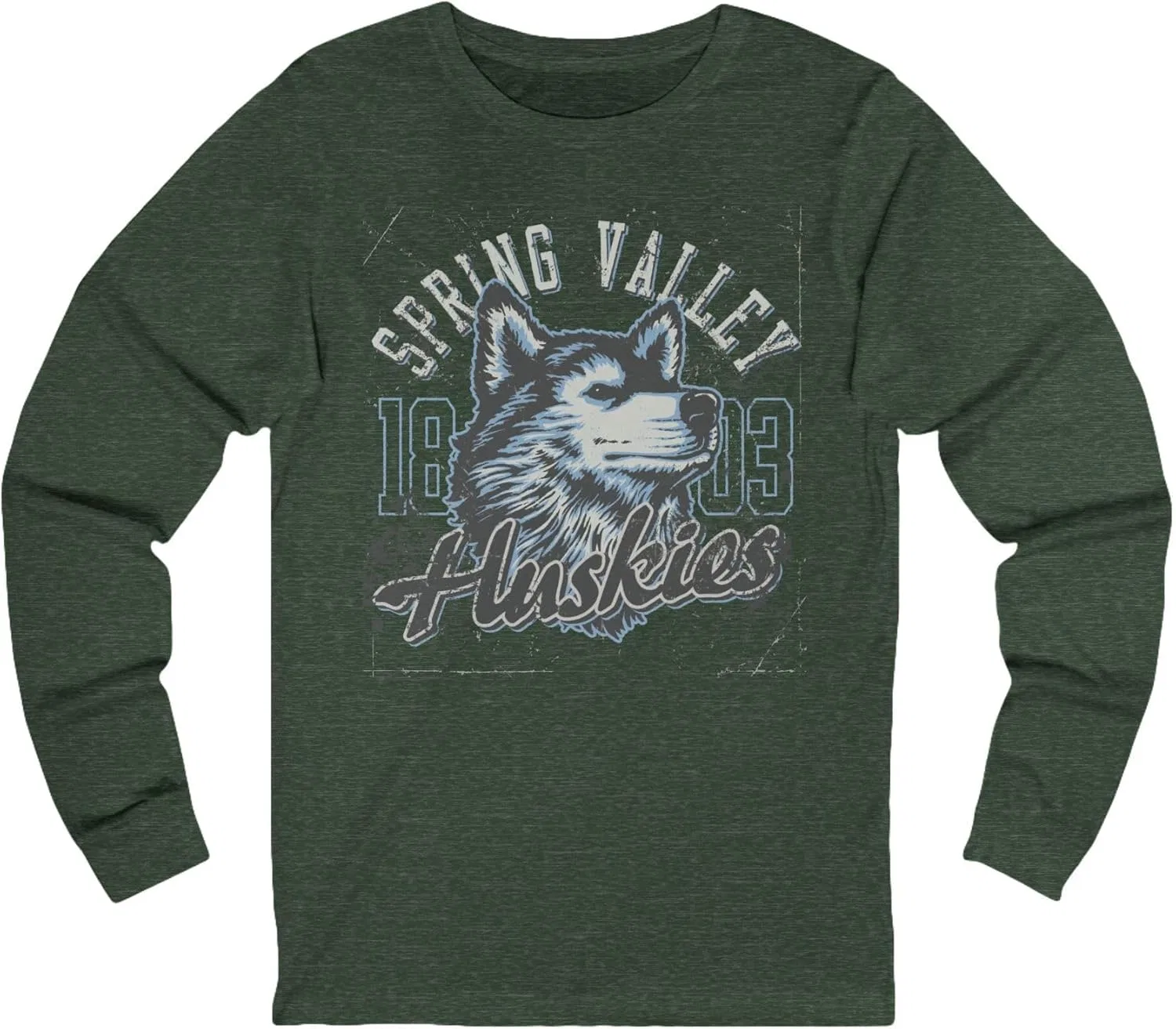 Футболка Varan Unisex Spring Valley Huskies с длинным рукавом, джерси с логотипом команды, спортивная футболка с длинными рукавами GENERIC, Heather Forest
