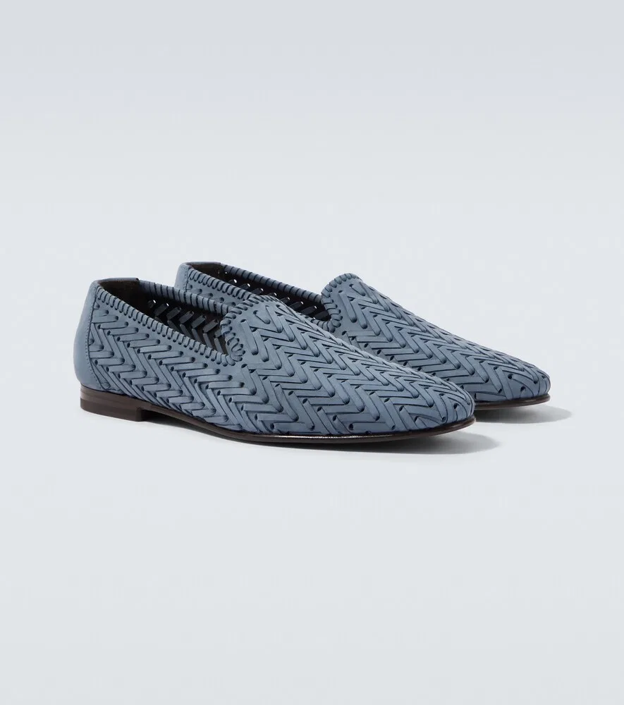 Лоферы из плетеной кожи Mario Manolo Blahnik, синий