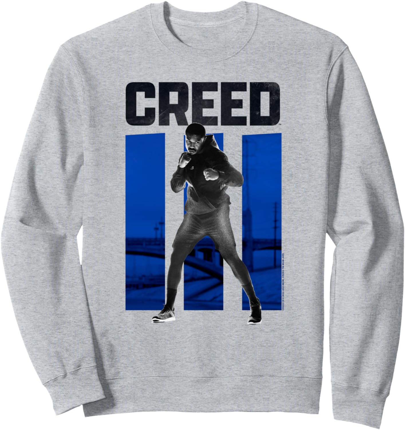 

Толстовка Creed 3 Adonis Creed с синими вставками и потертым портретом бойца, серая, Синий, Толстовка Creed 3 Adonis Creed с синими вставками и потертым портретом бойца, серая