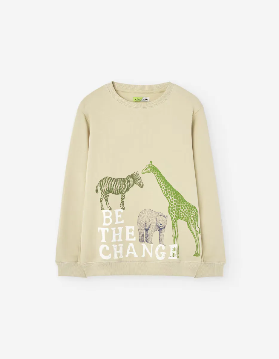 

Толстовка для мальчика из 100% хлопка с рисунком спереди Losan, цвет Natural