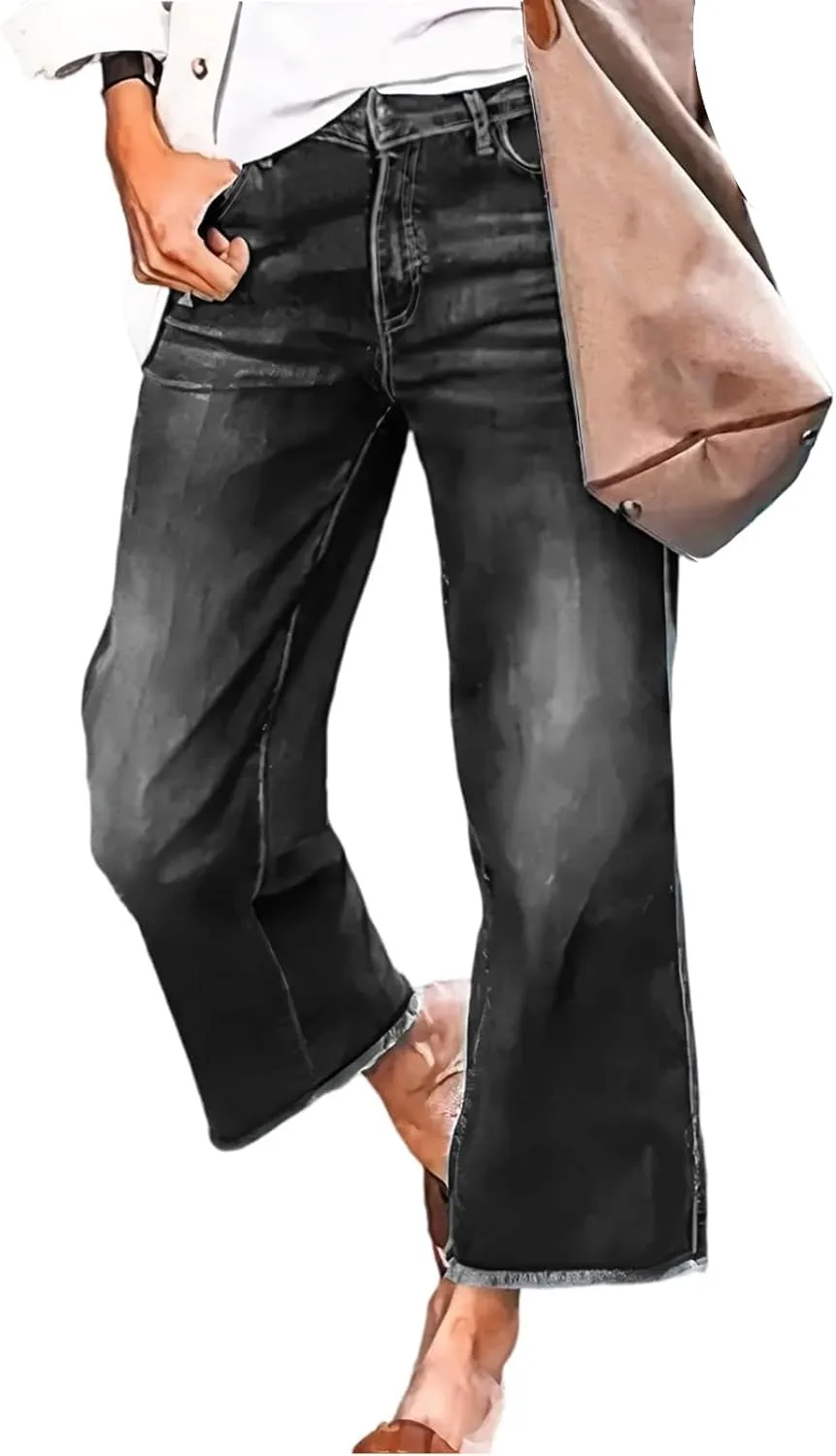 

Женские джинсы кроп с широкими штанинами Vintage Mid Rise Stretchy Denim Baxtayel